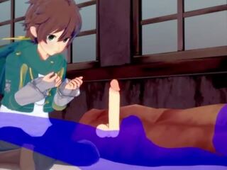 Konosuba yaoi - kazuma мінет з сперма в його рот - японська азіатська манга аніме гра секс гей